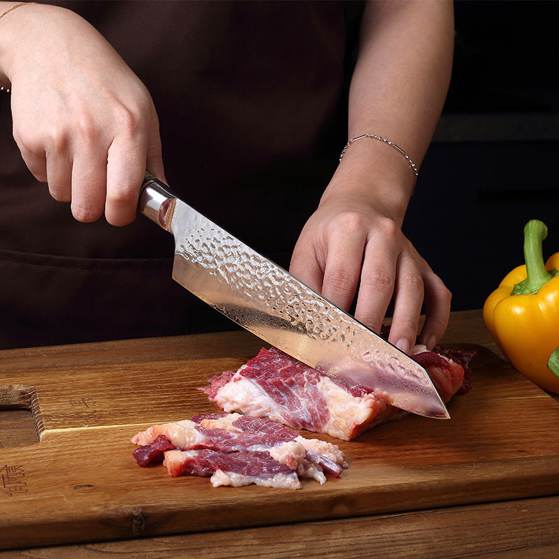 Couteau de cuisine Embryon en acier Damas avec manche en bois stabilisé