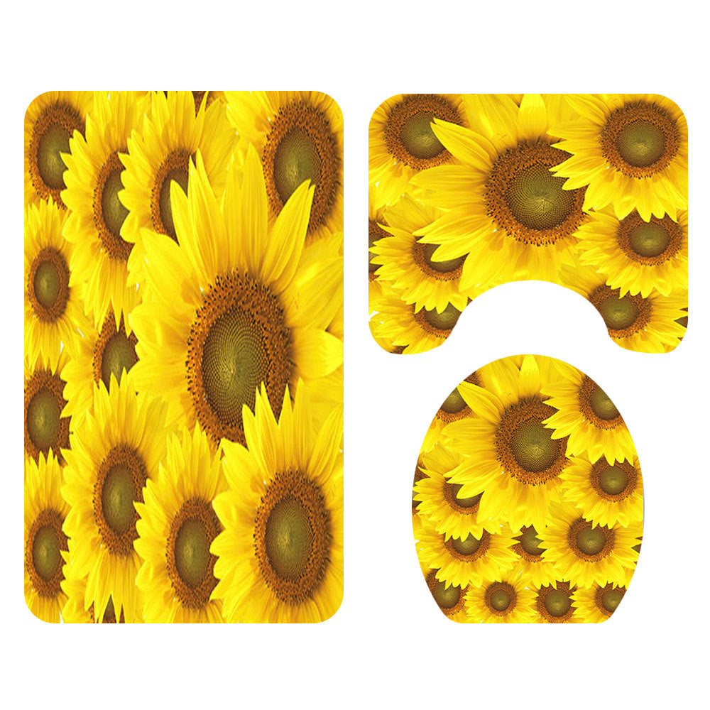 Sunflower Printed Shower Curtain Floor Mat Four-Piece Set