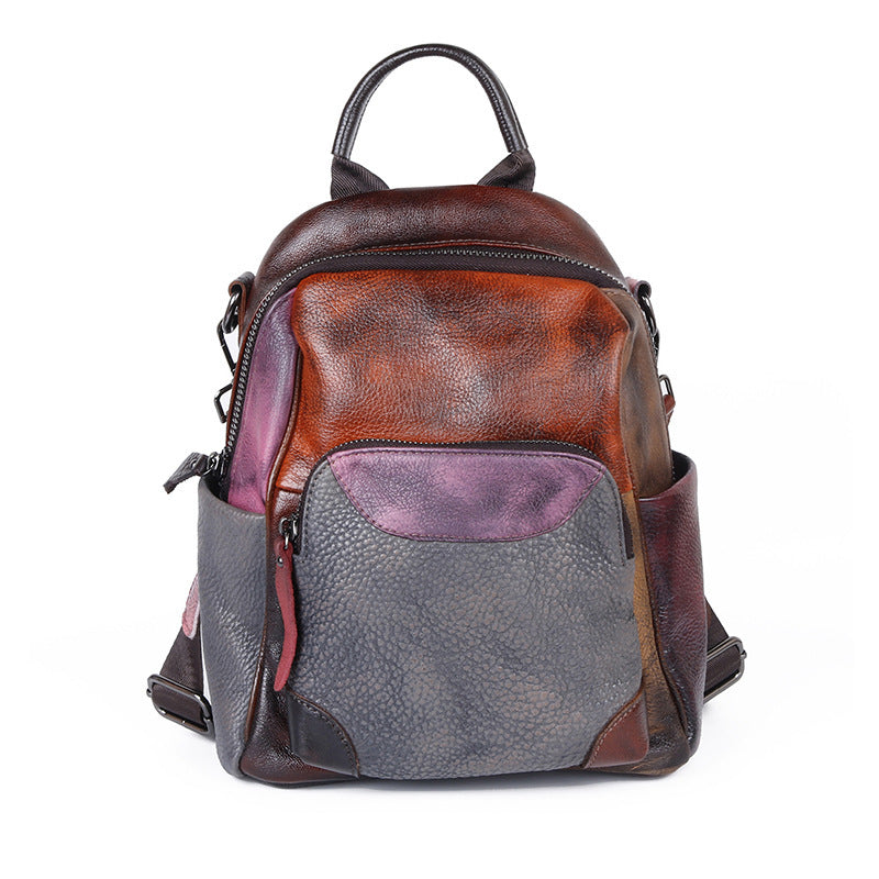 The First Layer Of Cowhide Backpack Hand Rub Color Bag Outdoor Leather Backpack