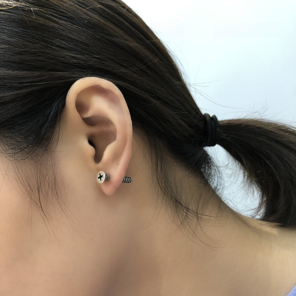 Thai Silver Punk Hip Hop Style Street Screw Stud Earrings