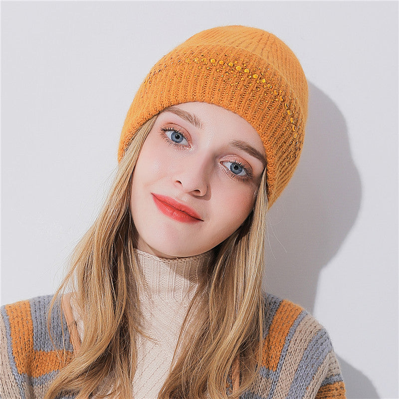 Warm High-End South African Rhinestone Fashion Knitted Pullover Cap