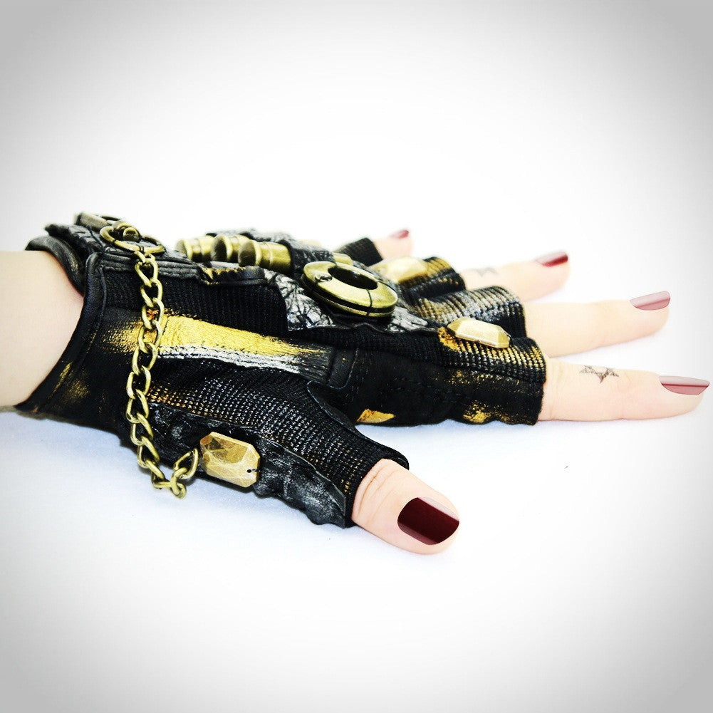Gants mi-doigts neutres steampunk moto