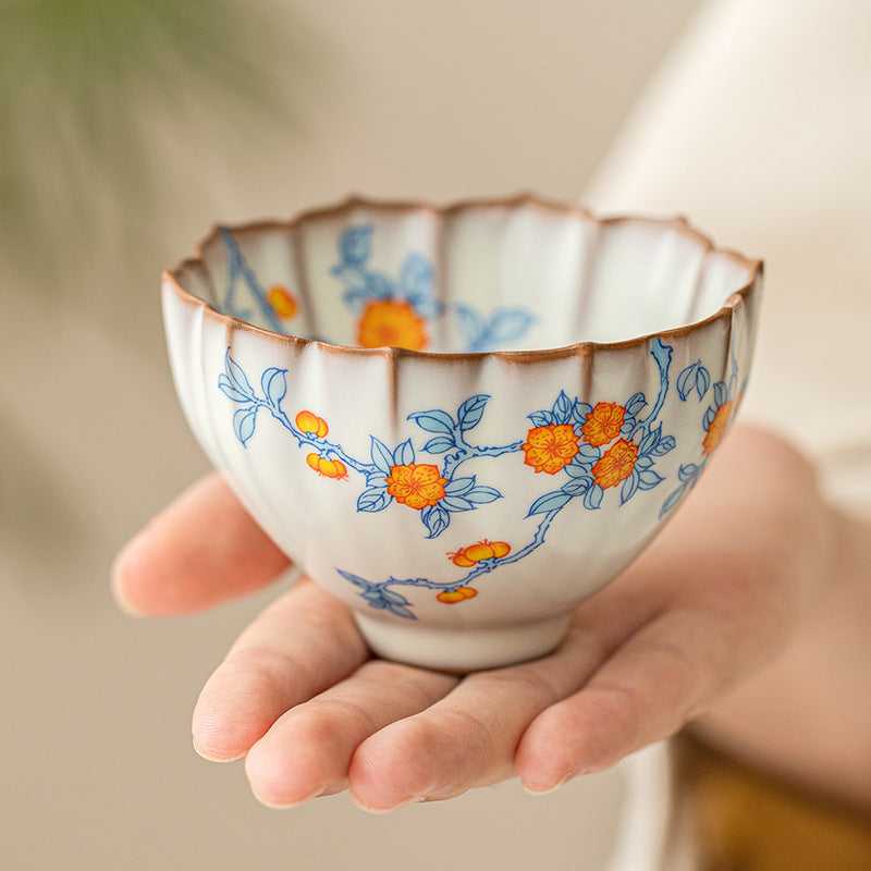 Apricot Flower Blue Branch Lotus Petal Cup Ru Ware Tea Cup Special Kombucha Tea Cup