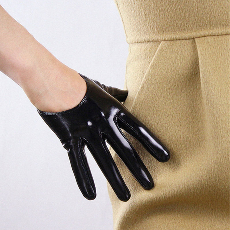 Women's short PU leather gloves
