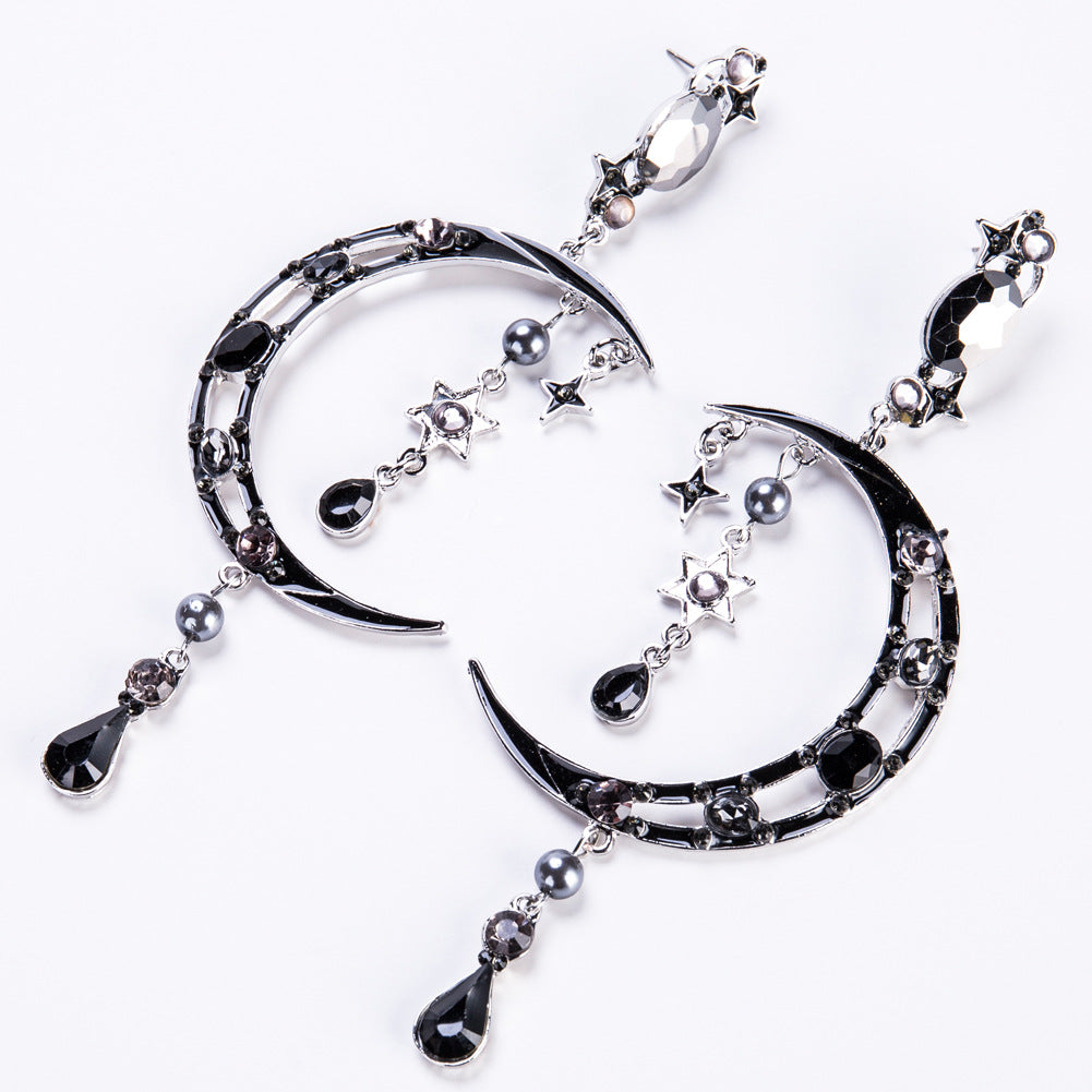 Exaggerated Temperament Drop Oil Diamond Earrings Moon