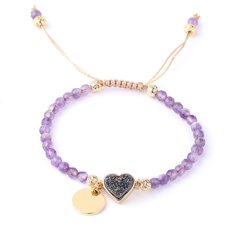 Bracelet pour femmes plaqué or, pierre naturelle, cristal, bourgeon, améthyste