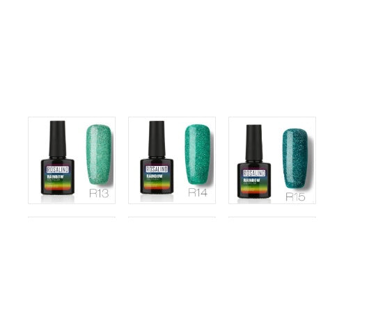 Sans clous, longue tenue, non toxique, vernis à ongles, colle de photothérapie ROSALIND, système arc-en-ciel étoilé.