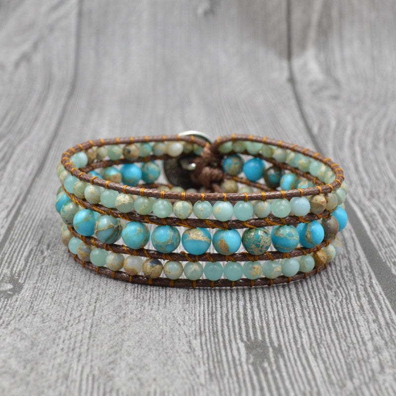 Bracelet multi-rangs en pierres naturelles