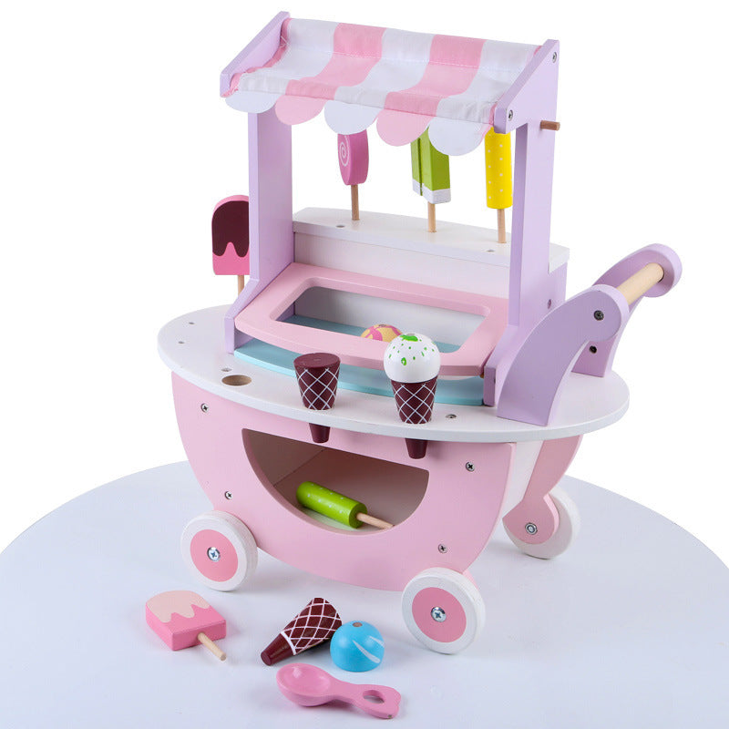 Chariot de crème glacée en bois pour maison de jeux de cuisine pour enfants