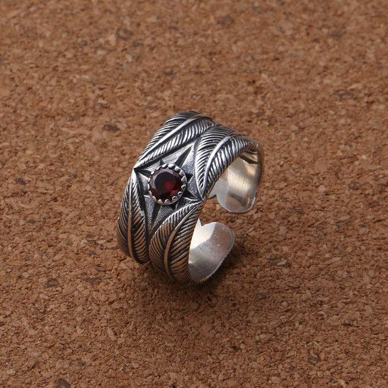 Fashion Personality Trend Feather Retro Thai Silver Ring