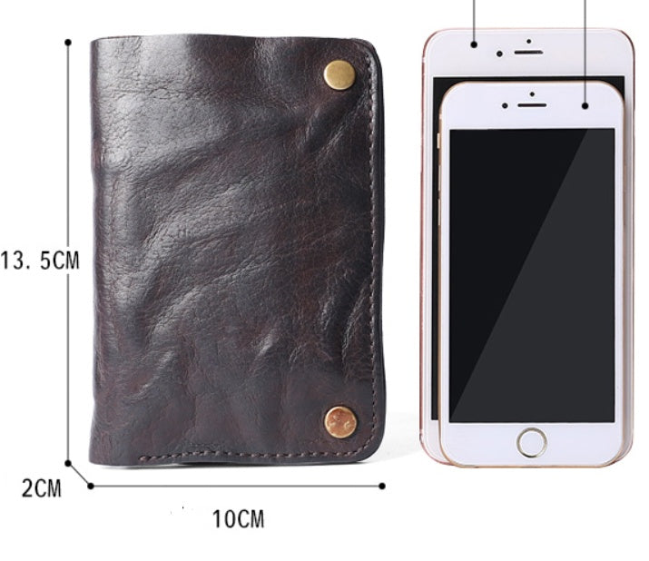 Sac à main vertical en cuir plissé pour homme, petit portefeuille zippé en cuir de vachette première couche
