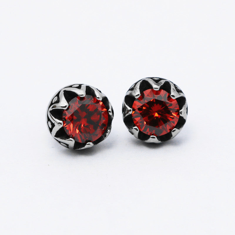 Stainless Steel Crown Stud Earrings Retro Titanium Steel Diamond Earrings Stud Earrings