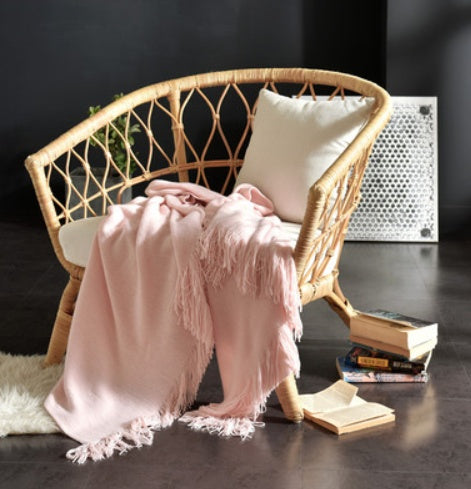 Petite couverture tricotée à franges, couverture de sieste, couverture de canapé