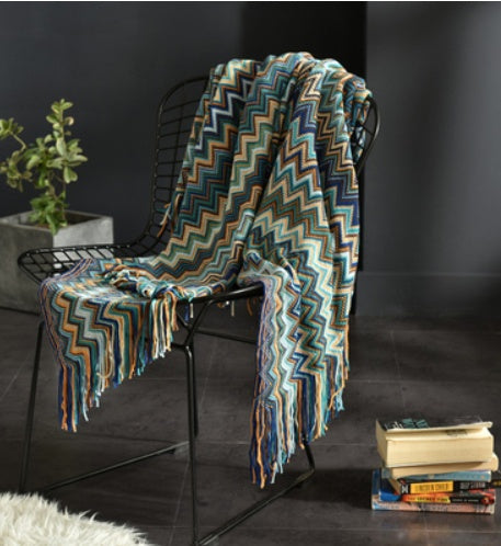 Petite couverture tricotée à franges, couverture de sieste, couverture de canapé