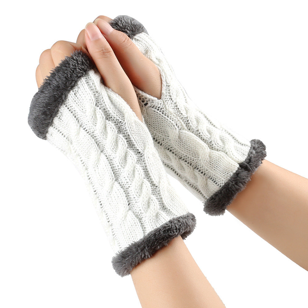 Gants en peluche d'hiver, tricot torsadé, mitaines sans doigts en polaire pour femmes, gants en laine épaisse et chaude