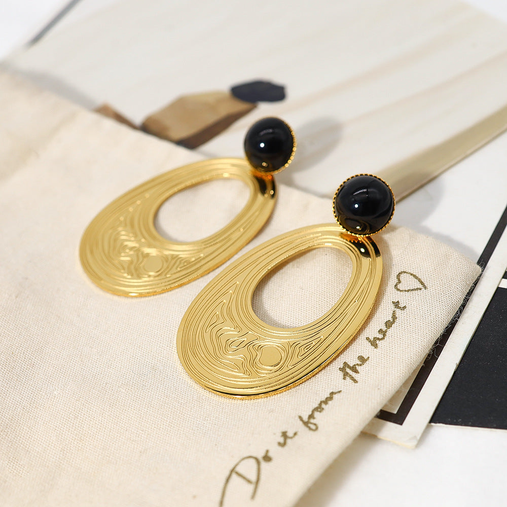 18K Gold-plated Titanium Steel Ring Earrings Concave-convex Texture