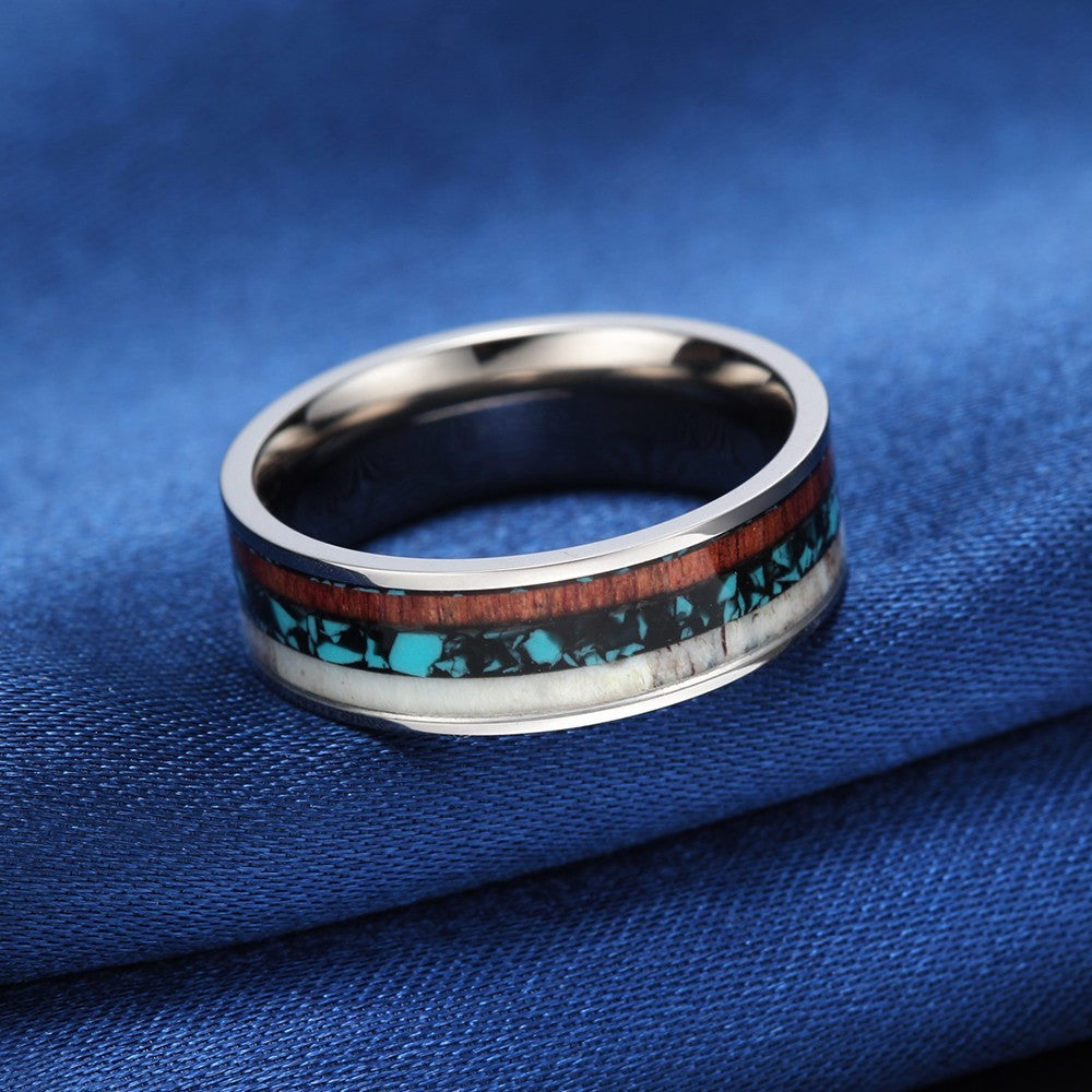 Fashion And Simple 8mm Titanium Ring With Antlers Pattern