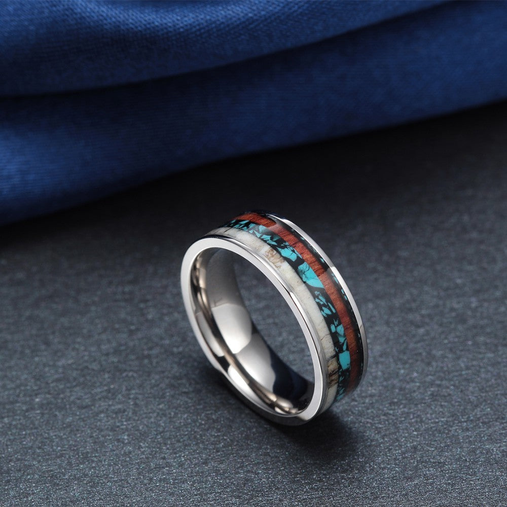 Fashion And Simple 8mm Titanium Ring With Antlers Pattern