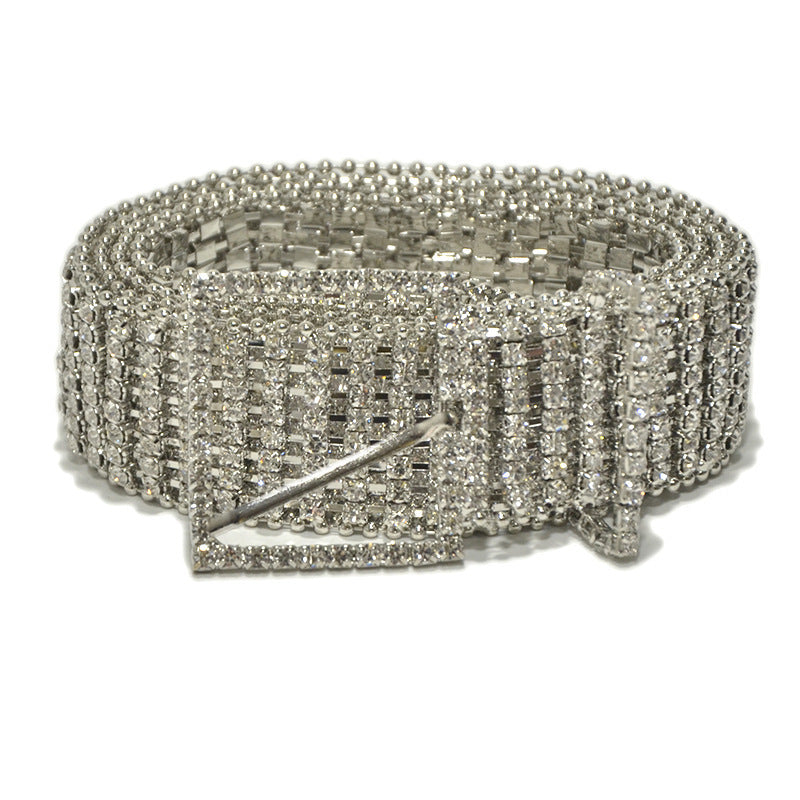 Chaîne de ceinture à huit rangées de diamants brillants et de cristaux