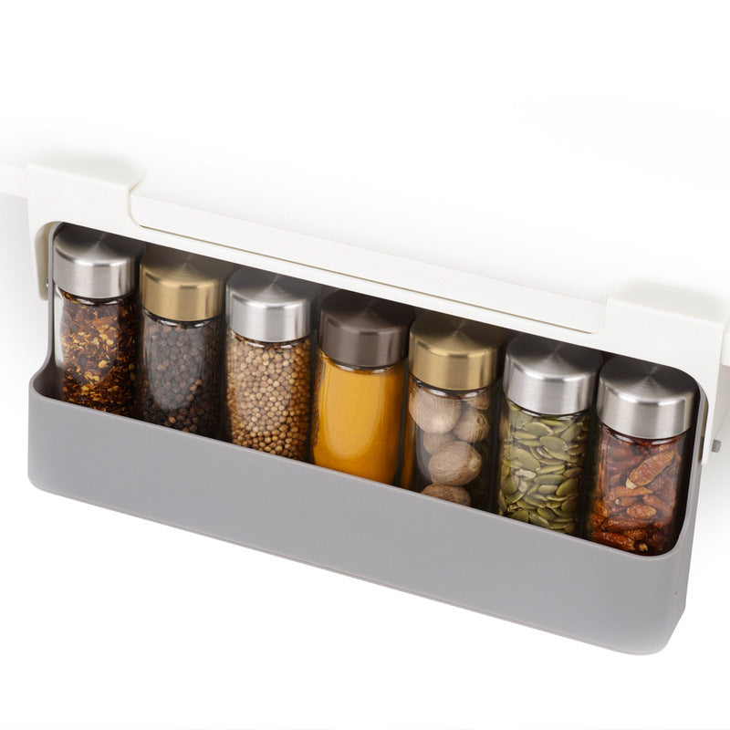Support de rangement pour bouteilles d'assaisonnement, pour cuisine, boîte à épices, pot à épices suspendu, support de rangement domestique sans perçage