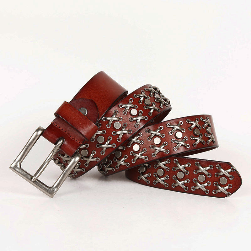 Ceinture pour femme en cuir avec rivets et boucle de chevalier