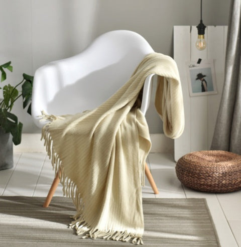 Petite couverture tricotée à franges, couverture de sieste, couverture de canapé