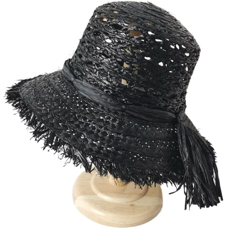 Fashion Raffia Hollow Raw Edge Breathable Sun Hat