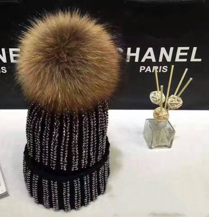 Autumn And Winter Real Raccoon Oversized Fox Fur Ball Wool Hat
