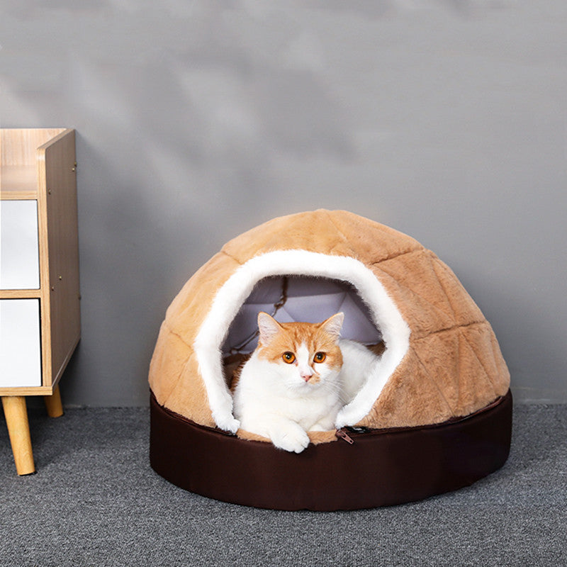 Tanière d'animal de compagnie semi-fermée amovible et lavable