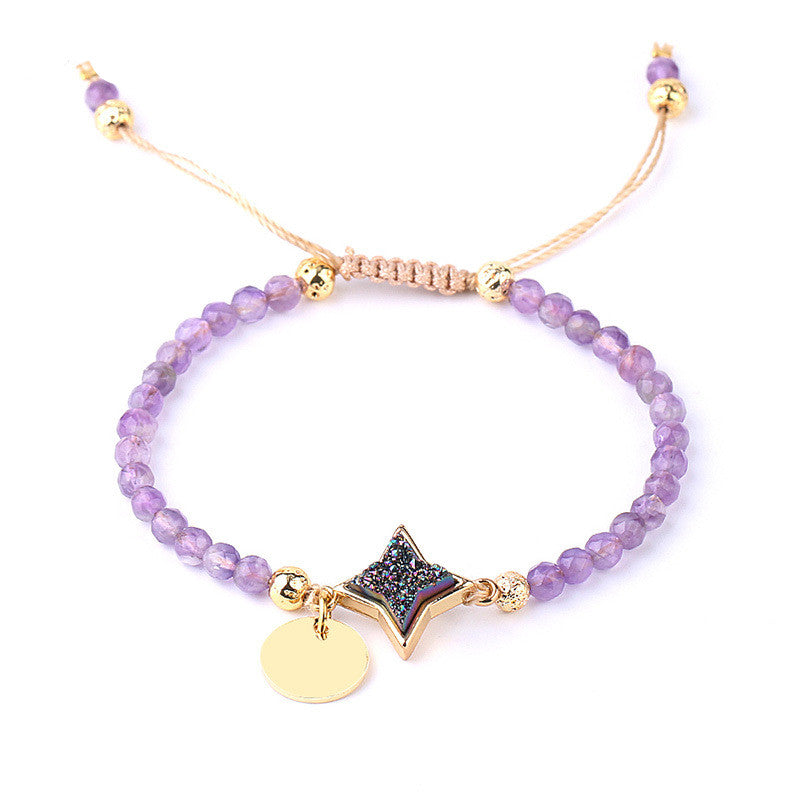 Bracelet pour femmes plaqué or, pierre naturelle, cristal, bourgeon, améthyste