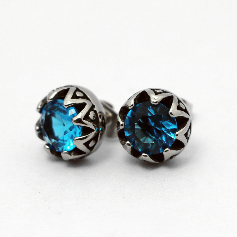 Stainless Steel Crown Stud Earrings Retro Titanium Steel Diamond Earrings Stud Earrings