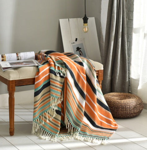 Petite couverture tricotée à franges, couverture de sieste, couverture de canapé