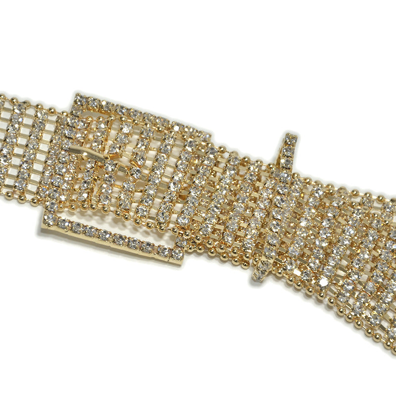 Chaîne de ceinture à huit rangées de diamants brillants et de cristaux