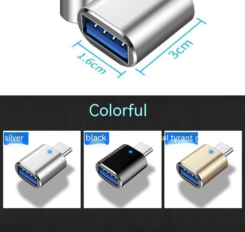 Adaptateur OTG Type-C vers USB 3.0 avec voyant lumineux pour téléphone portable, souris, clavier, carte son, chargeur de voiture