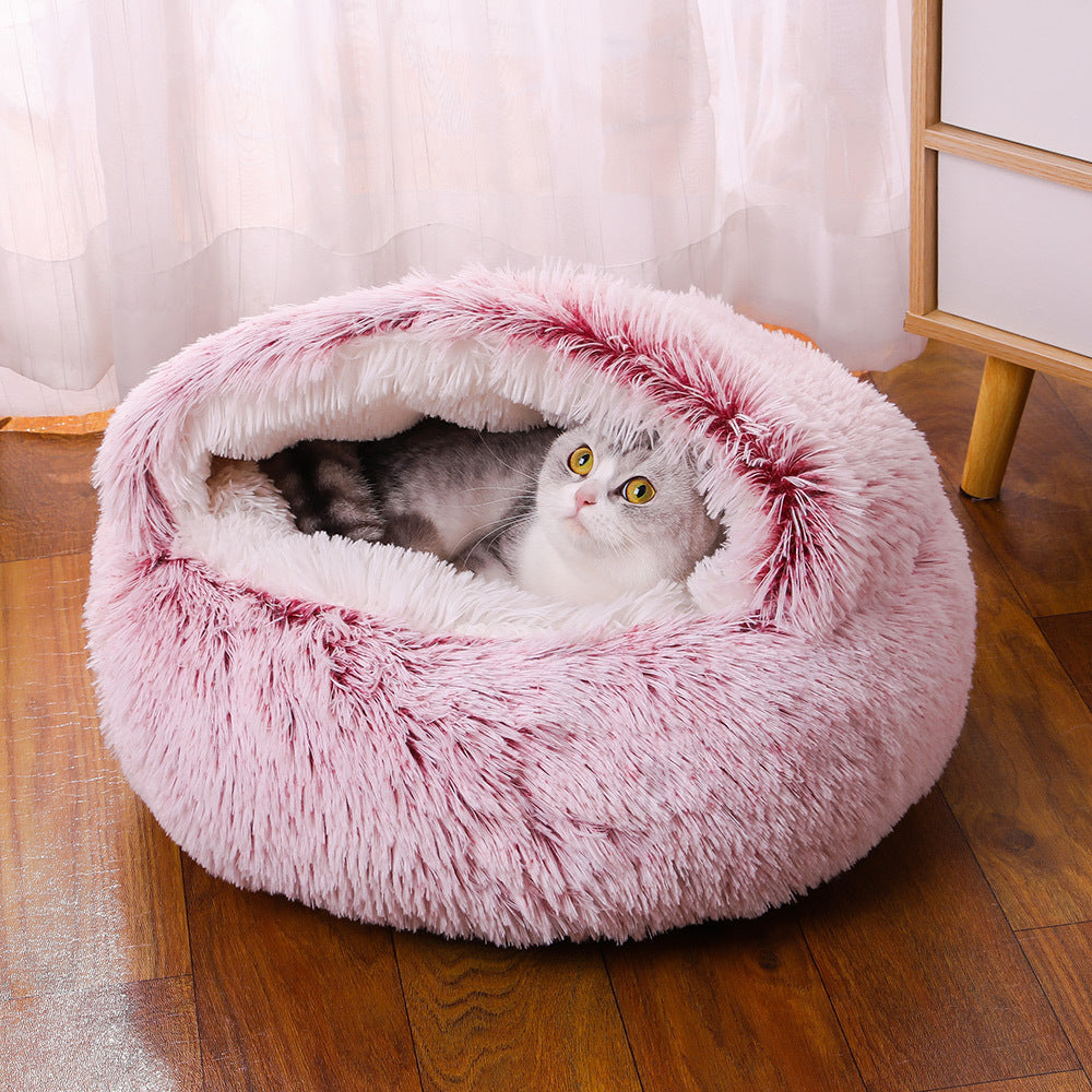 Lit rond semi-fermé en peluche à double usage pour animaux, demi-pack, sommeil profond