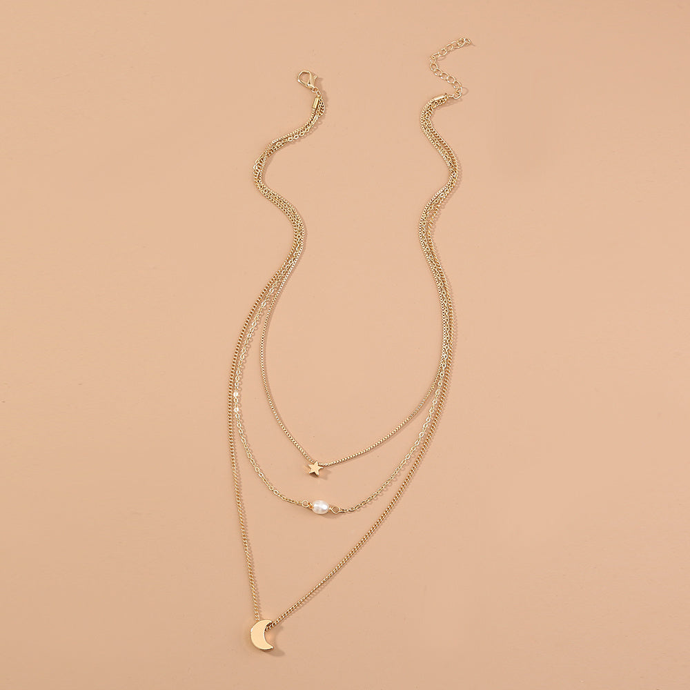 Étoiles, Lune, eau naturelle, perles, colliers multiples