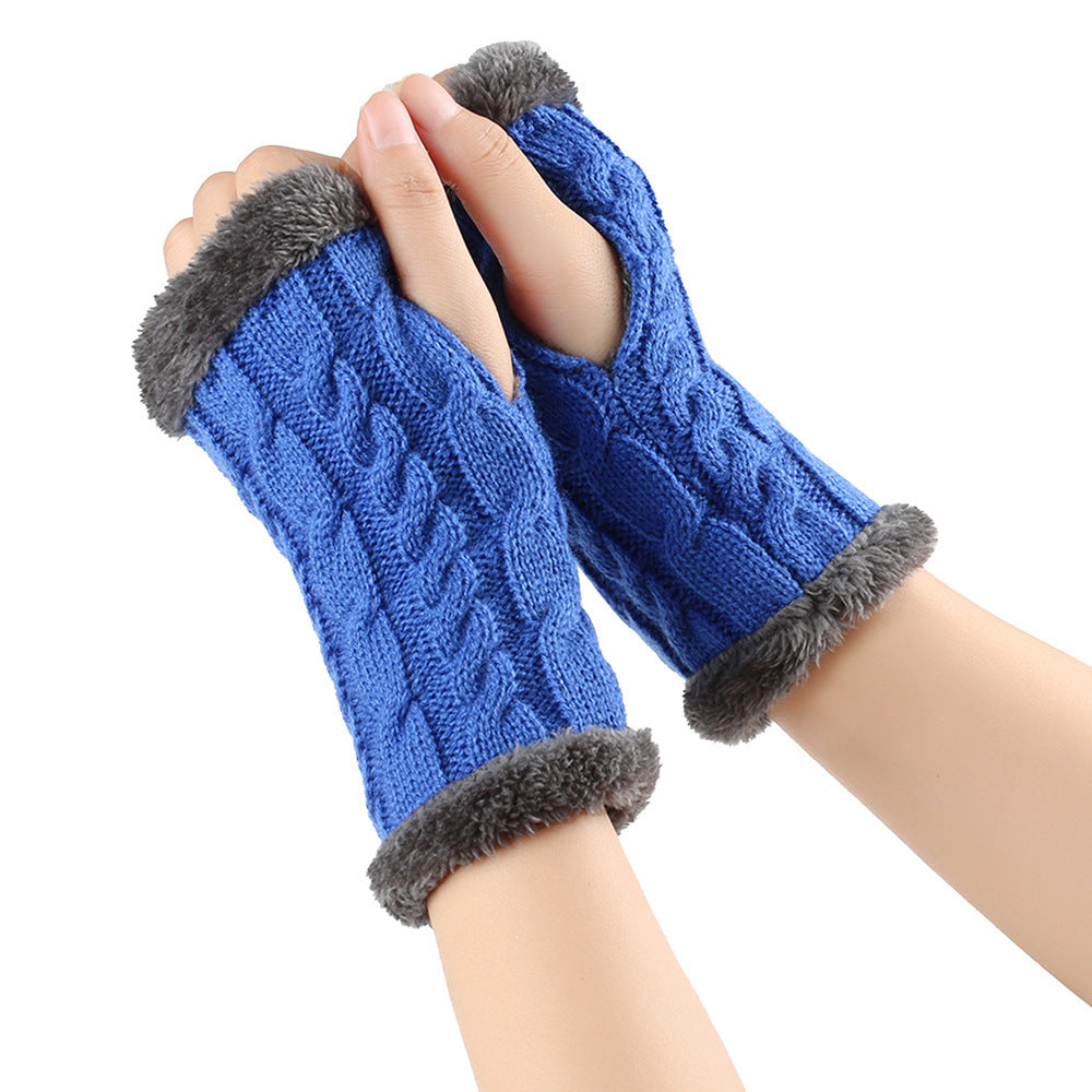 Gants en peluche d'hiver, tricot torsadé, mitaines sans doigts en polaire pour femmes, gants en laine épaisse et chaude
