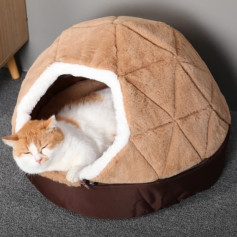 Tanière d'animal de compagnie semi-fermée amovible et lavable