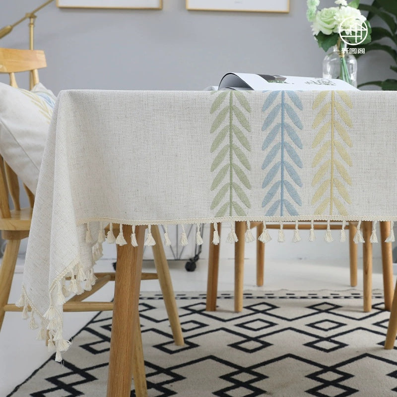 Cotton Linen Rectangular Tablecloth With Tassel Square Table Cloth Dust-Proof Table Cover For Room Decor Restaurant Kitchen Dinning Room Table Cover