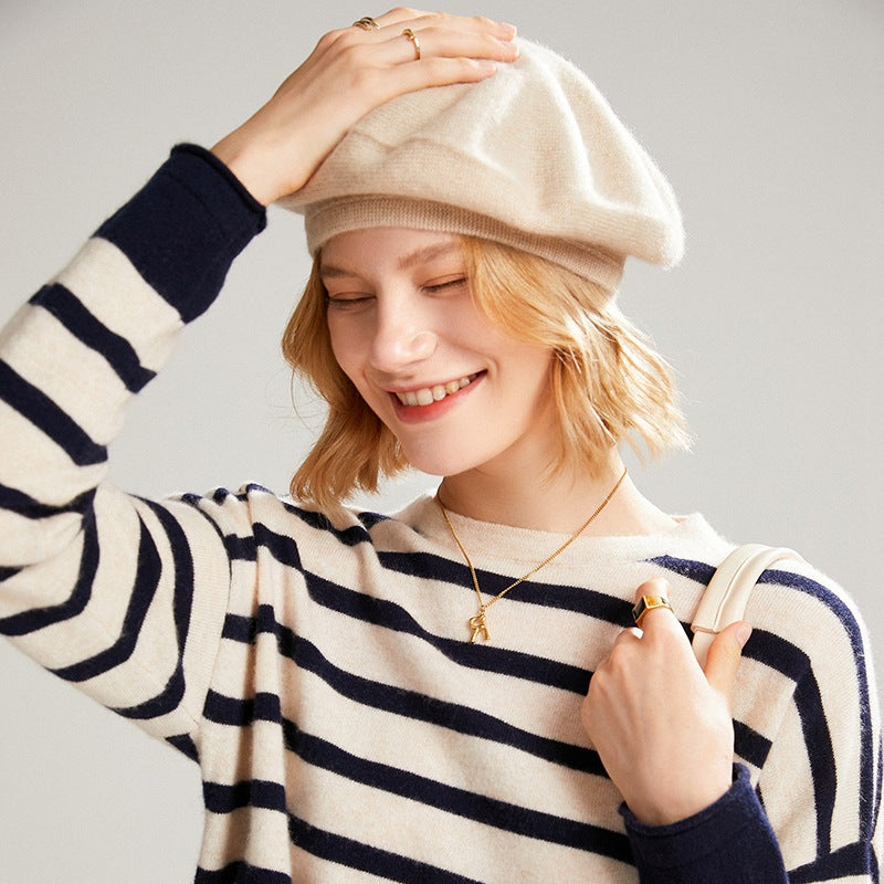 Chapeau en cachemire épais et chaud de couleur unie pour femme