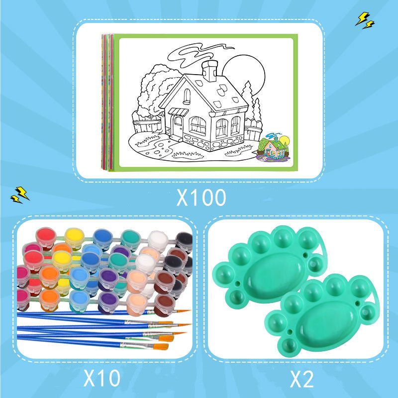Children Painting Paint Painting Board Coloring Card Pigment Graffiti Painting Card Set