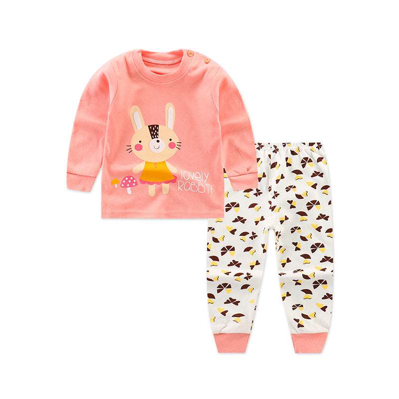 Children's Underwear Set Long-sleeved Color Matching Cotton Round Neck Shoulder Buckle