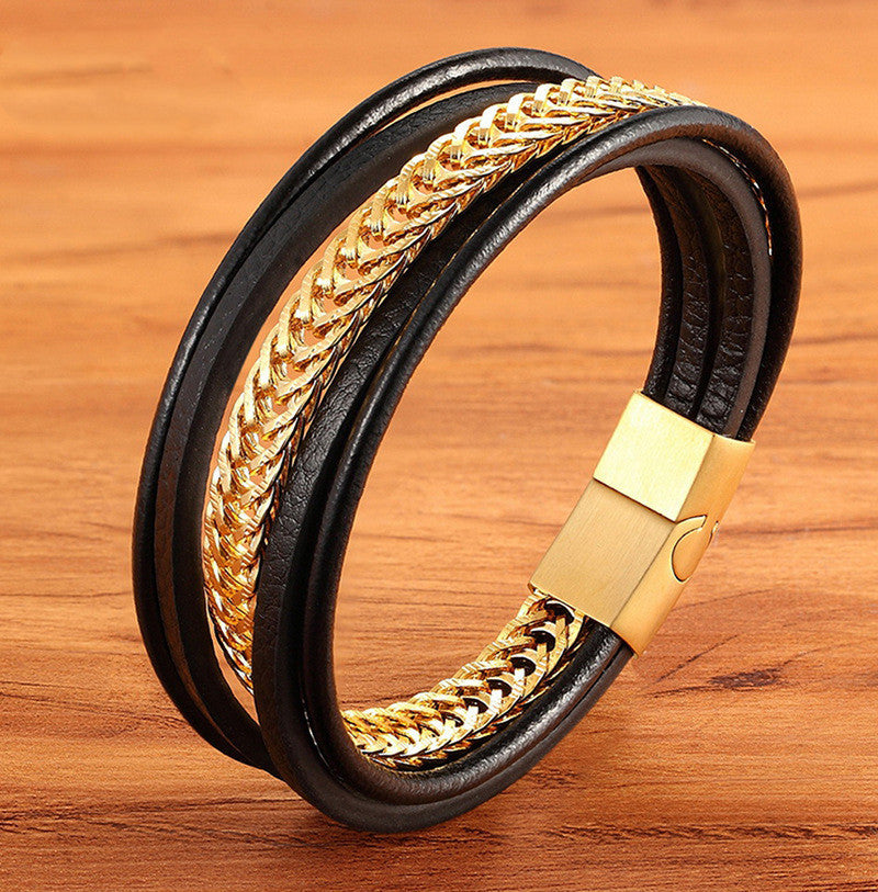 Bracelet en cuir pour homme, simple et polyvalent, style punk