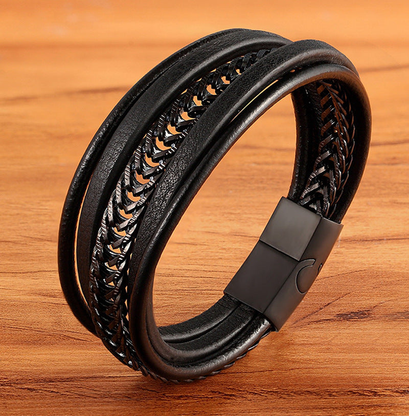 Bracelet en cuir pour homme, simple et polyvalent, style punk