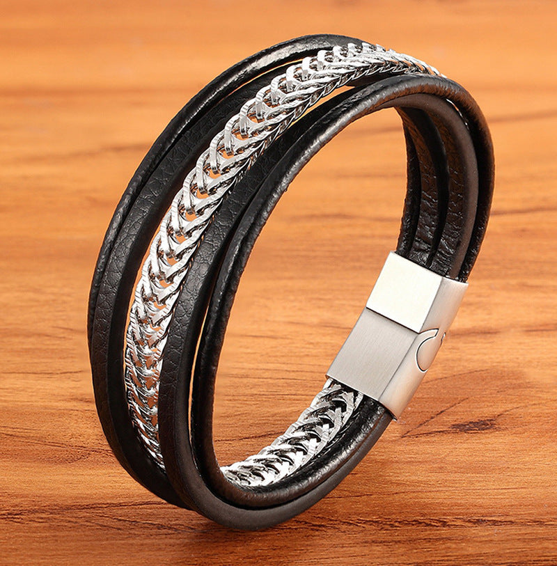 Bracelet en cuir pour homme, simple et polyvalent, style punk