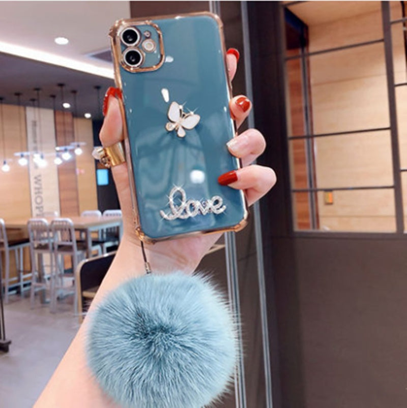 Étui de téléphone en silicone souple anti-chute avec boule en peluche