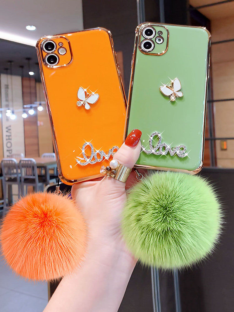 Étui de téléphone en silicone souple anti-chute avec boule en peluche