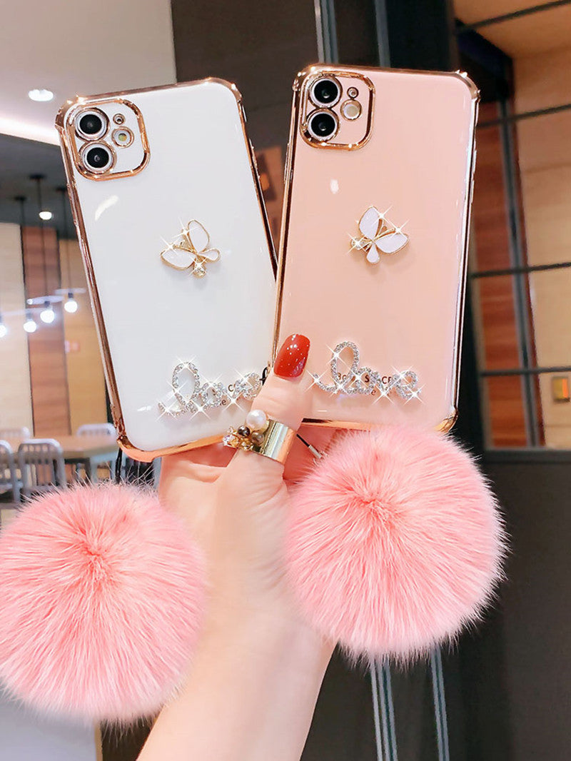 Étui de téléphone en silicone souple anti-chute avec boule en peluche