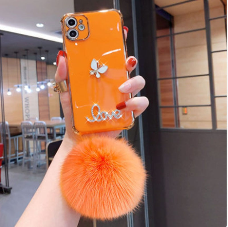 Étui de téléphone en silicone souple anti-chute avec boule en peluche