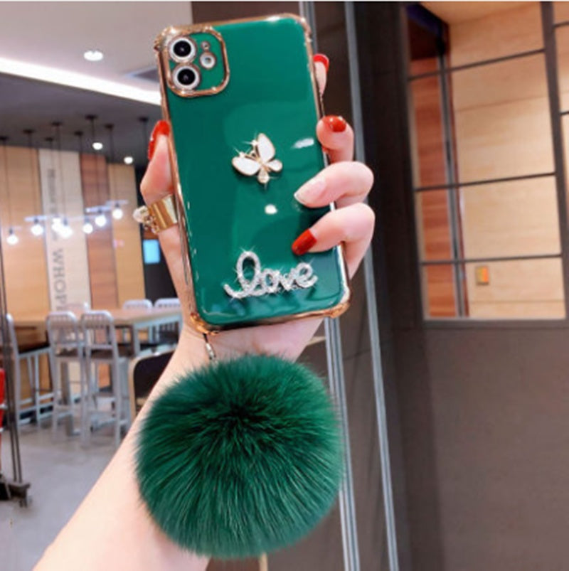 Étui de téléphone en silicone souple anti-chute avec boule en peluche
